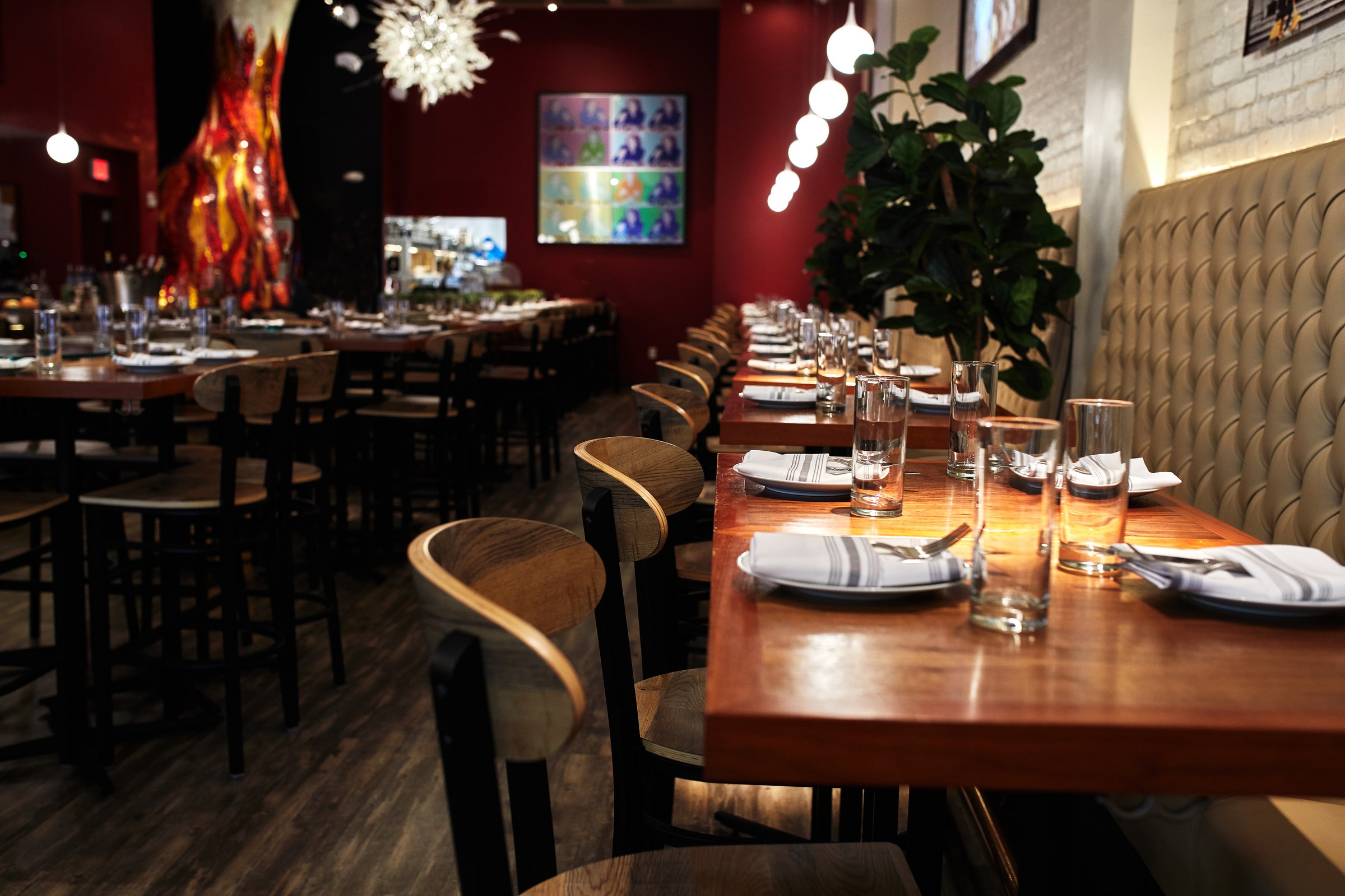 The private dining room at Sofia, set for a party